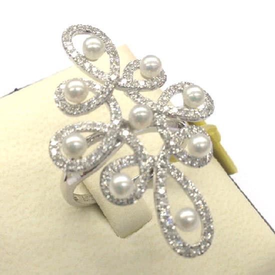 14K Diamond Pearl Ring