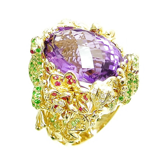 18K Amethyst Diamond Ring