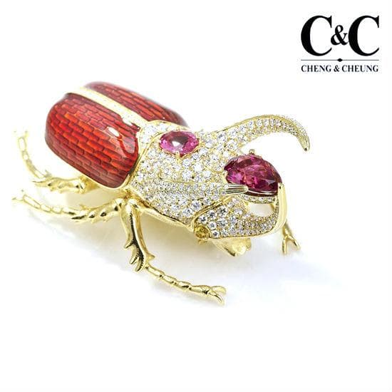 18K Enamel & Diamond Brooch
