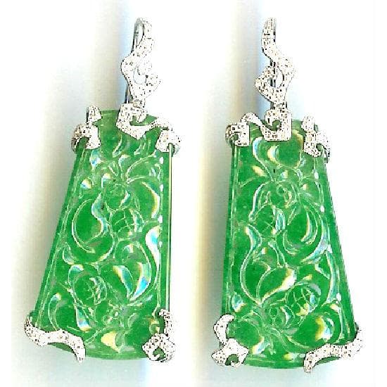 18K W/G Jade & Dia. Earrings