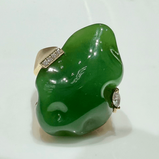 18k gold hetian jade ring