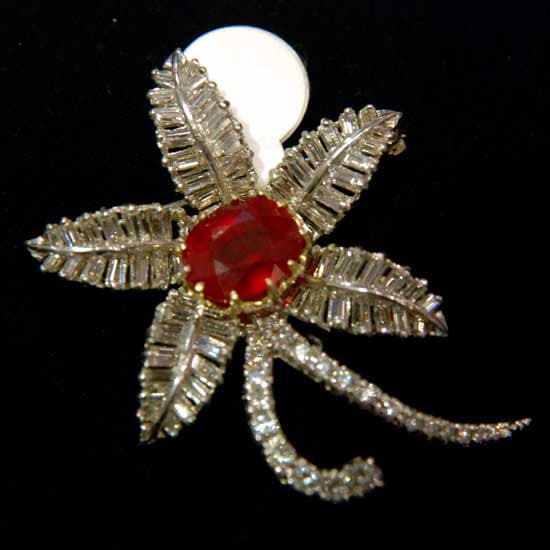 Diamond and Ruby Brooch