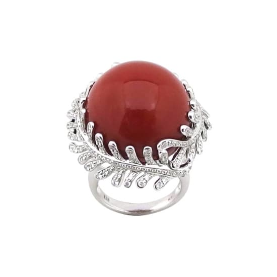 K18 White Gold Coral Ring