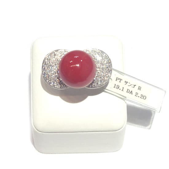 Platinum and Coral Ring