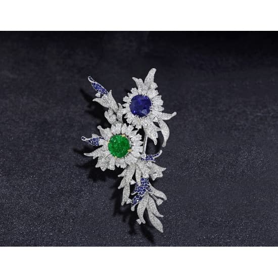 Sapphire & Emerald Brooch