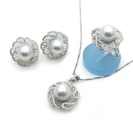Silver Pearl Jewelry Set